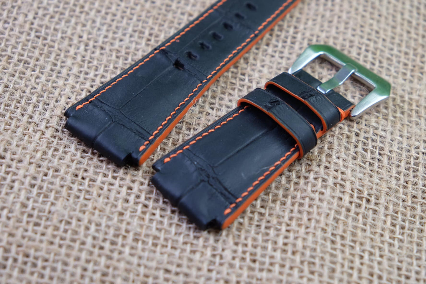 BESPOKE GENUINE REDDISH BLACK CROCODILE LEATHER WATCH STRAP BAND FOR PANERAI HDPAM02