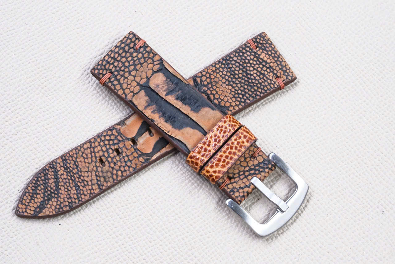 ORANGE OSTRICH LEG LEATHER WATCH STRAP RD142