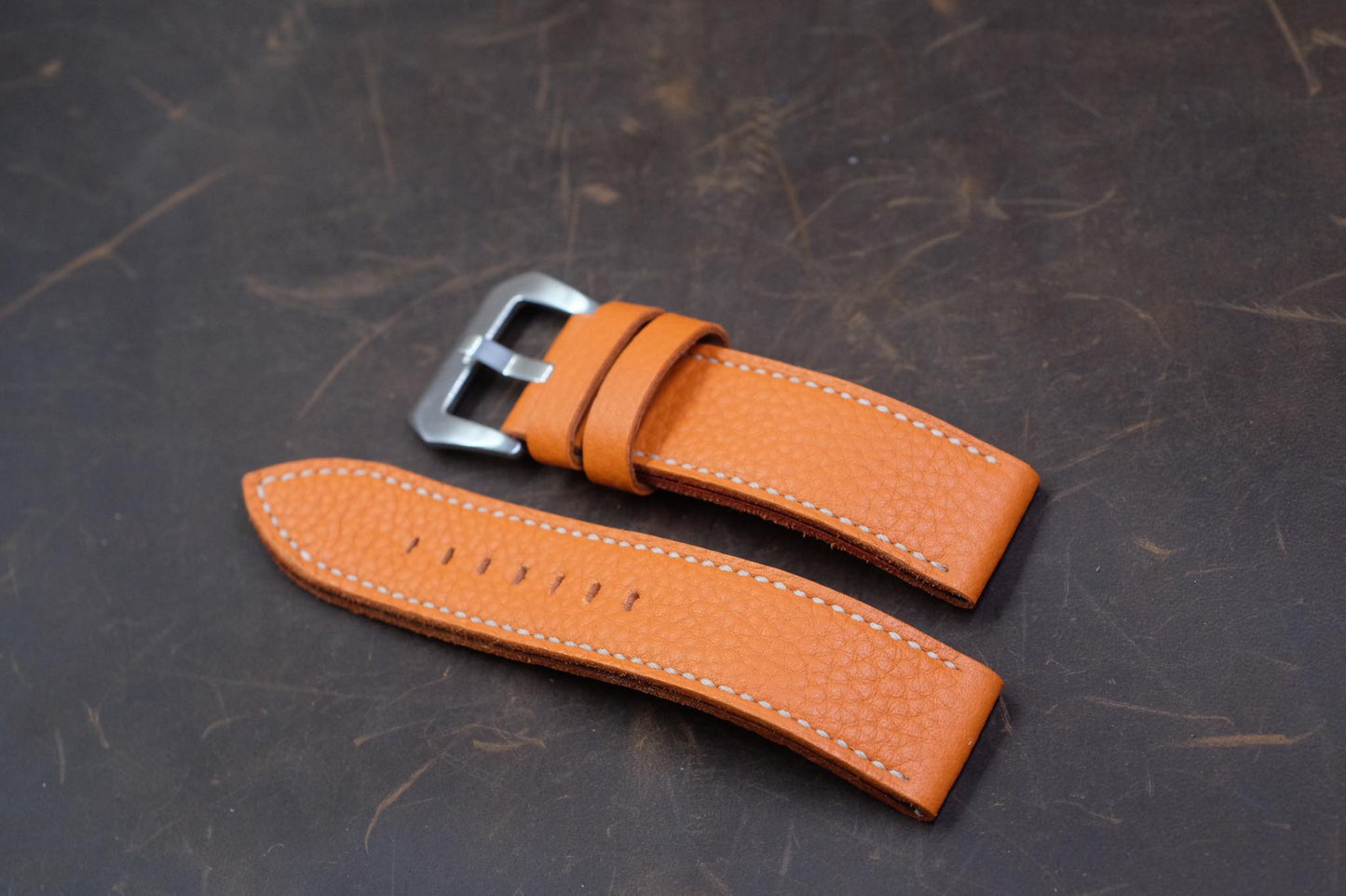 Orange Hermes Togo leather handmade leather watch strap HDPAM33