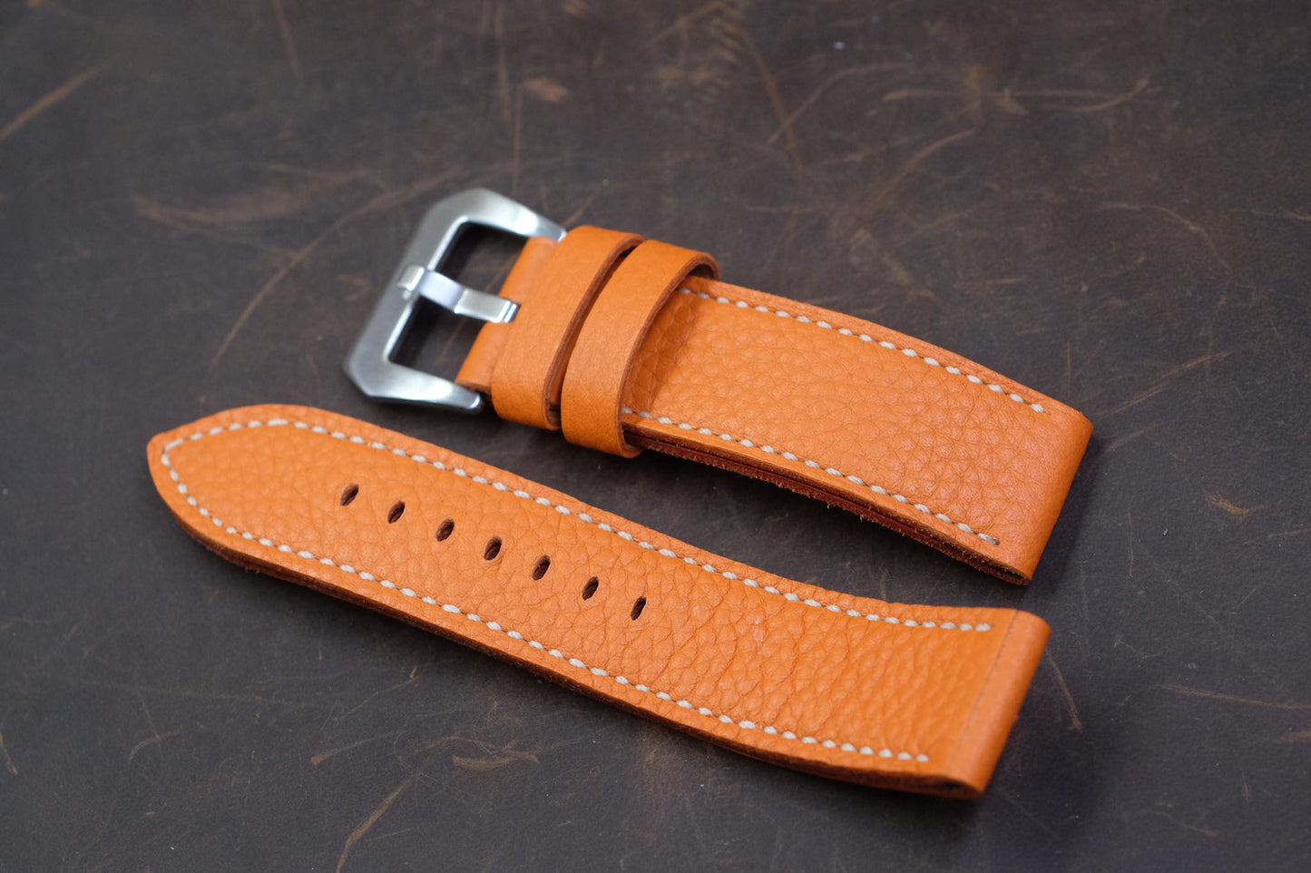 Orange Hermes Togo leather handmade leather watch strap HDPAM33