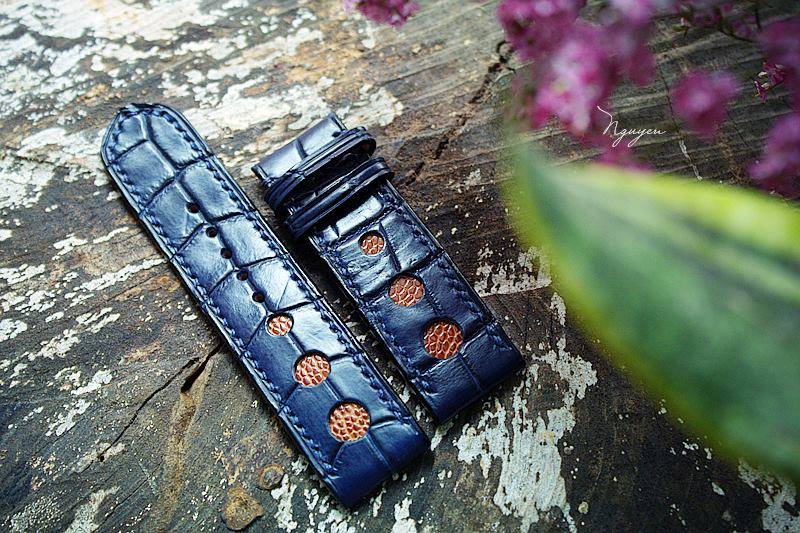 BESPOKE GENUINE BLUE CROCODILE SKIN LEATHER STRAP HDCS11