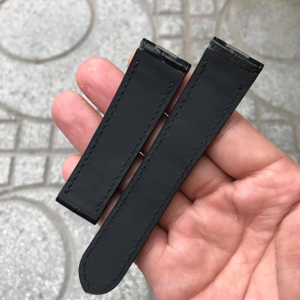 BESPOKE GENUINE BLACK CROCODILE SKIN LEATHER STRAP FOR OMEGA CLASP HDOS16