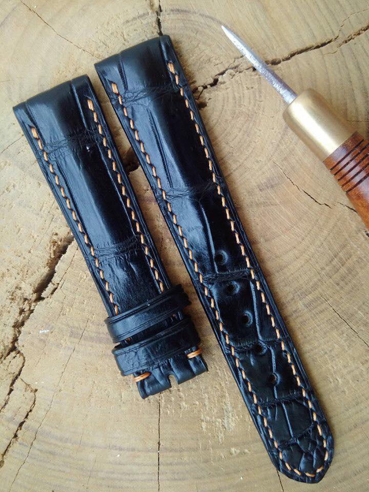 BESPOKE GENUINE BLACK CROCODILE SKIN LEATHER STRAP HDCS10