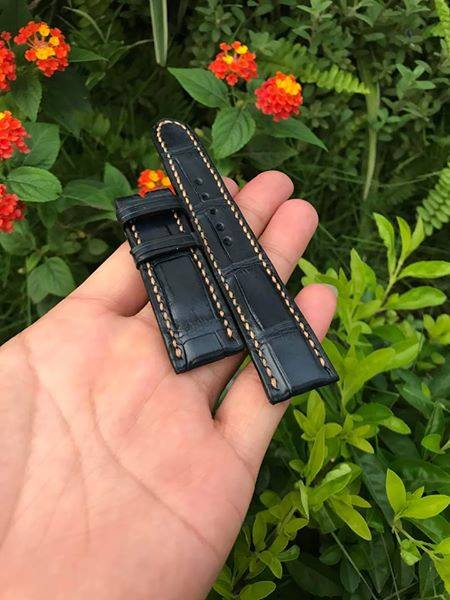 BESPOKE GENUINE BLACK CROCODILE SKIN LEATHER STRAP HDCS10