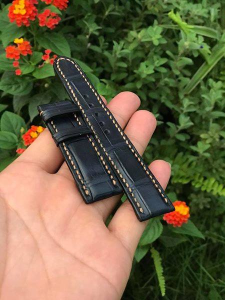 BESPOKE GENUINE BLACK CROCODILE SKIN LEATHER STRAP HDCS10