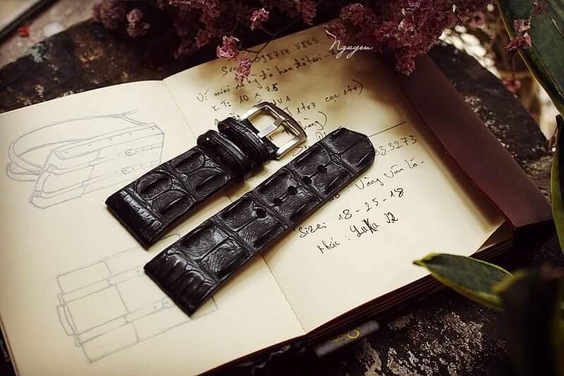 BESPOKE GENUINE BLACK HORNBACK CROCODILE SKIN LEATHER STRAP HDCS27