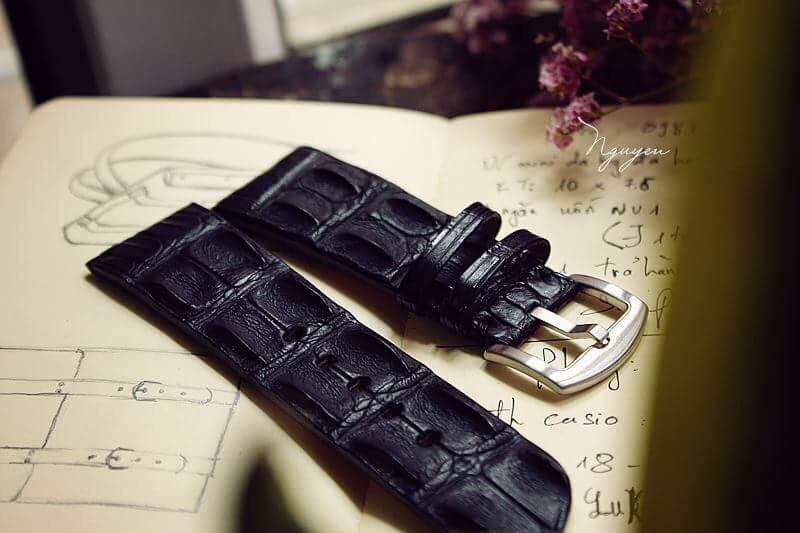 BESPOKE GENUINE BLACK HORNBACK CROCODILE SKIN LEATHER STRAP HDCS27