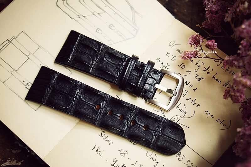 BESPOKE GENUINE BLACK HORNBACK CROCODILE SKIN LEATHER STRAP HDCS27