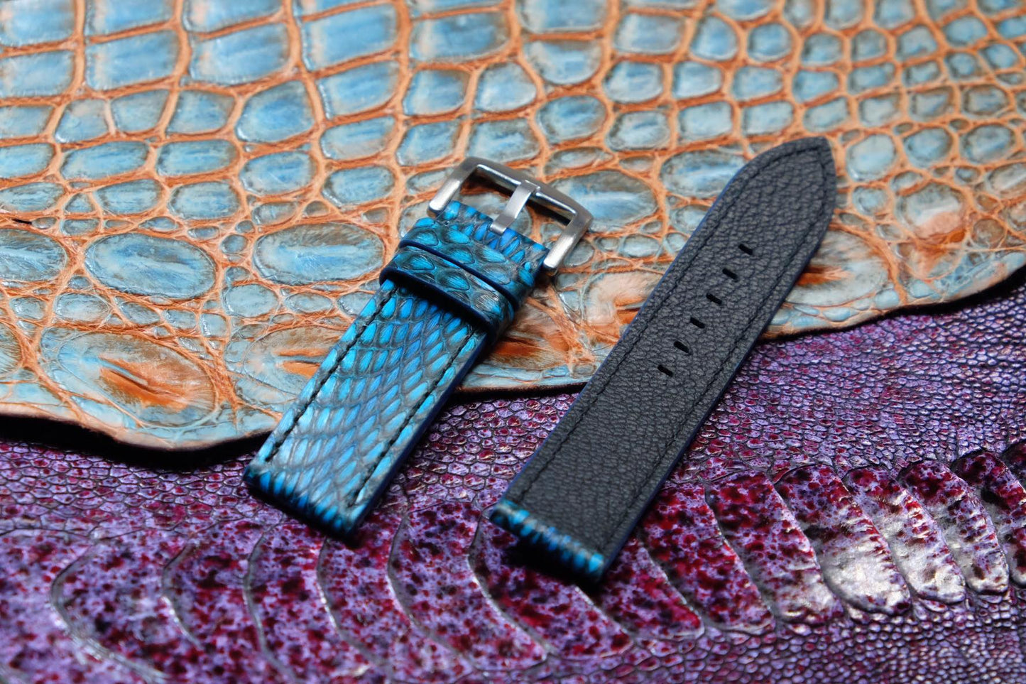 Blue cobra snake skin leather strap HDKS02