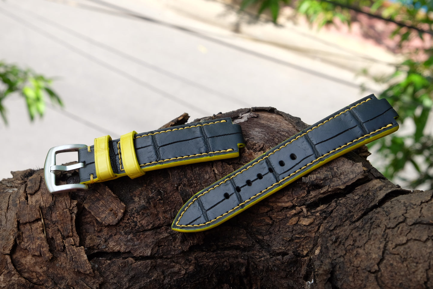 BESPOKE GENUINE BLACK CROCODILE SKIN LEATHER STRAP FOR TUDOR NORTH FLAG HDCSNF01