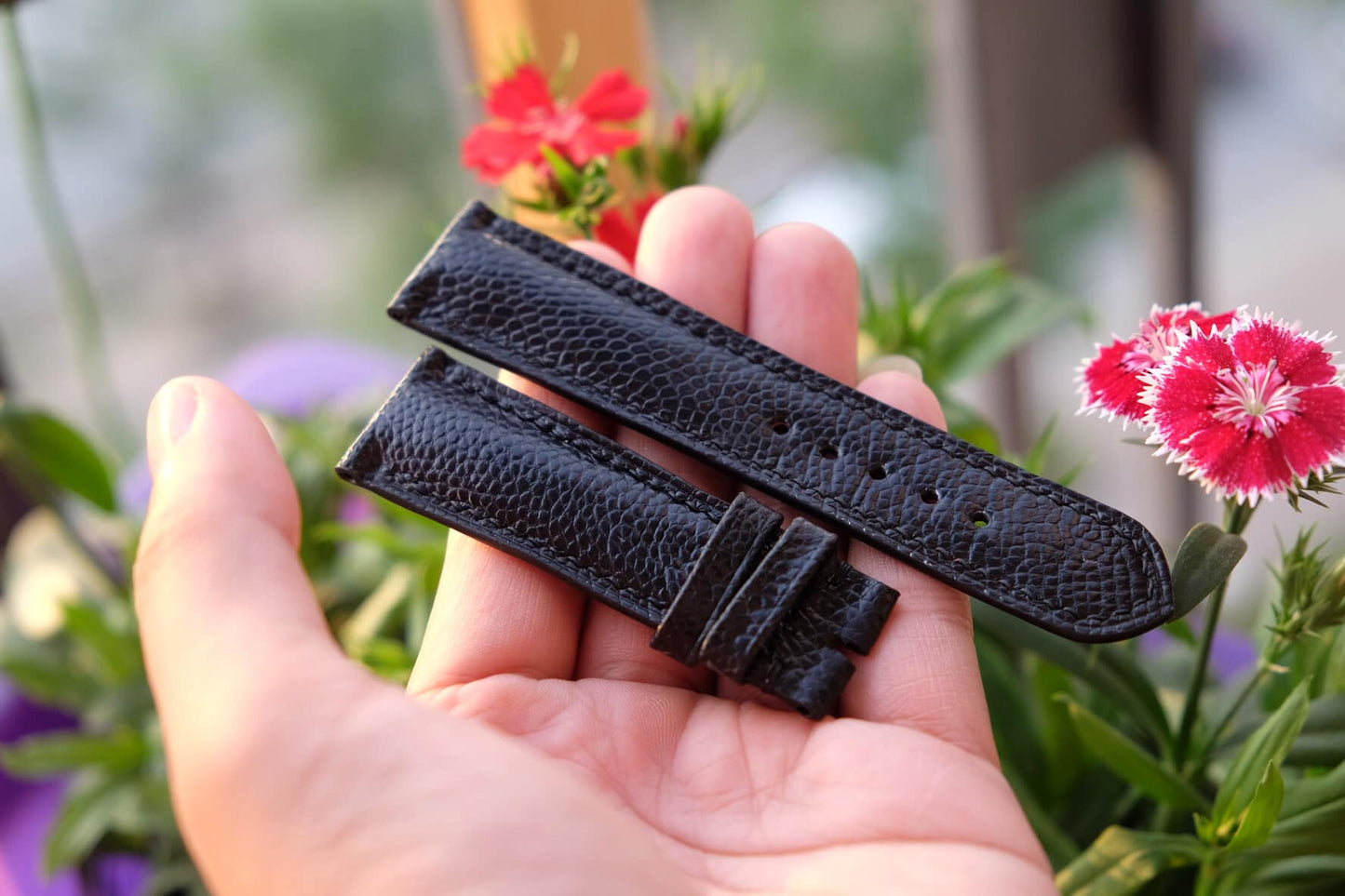 BESPOKE GENUINE BLACK OSTRICH LEG SKIN LEATHER STRAP HDOL17