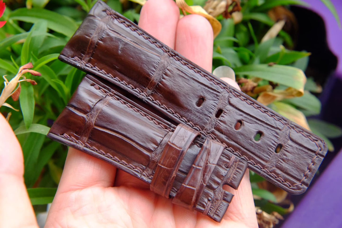 BESPOKE BROWN CROCODILE LEATHER WATCH STRAP HDCS45