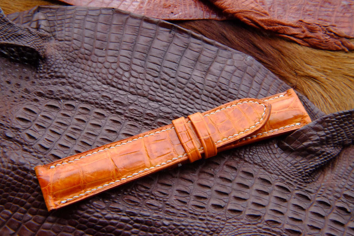 BESPOKE ORANGE CROCODILE LEATHER WATCH STRAP HDCS46