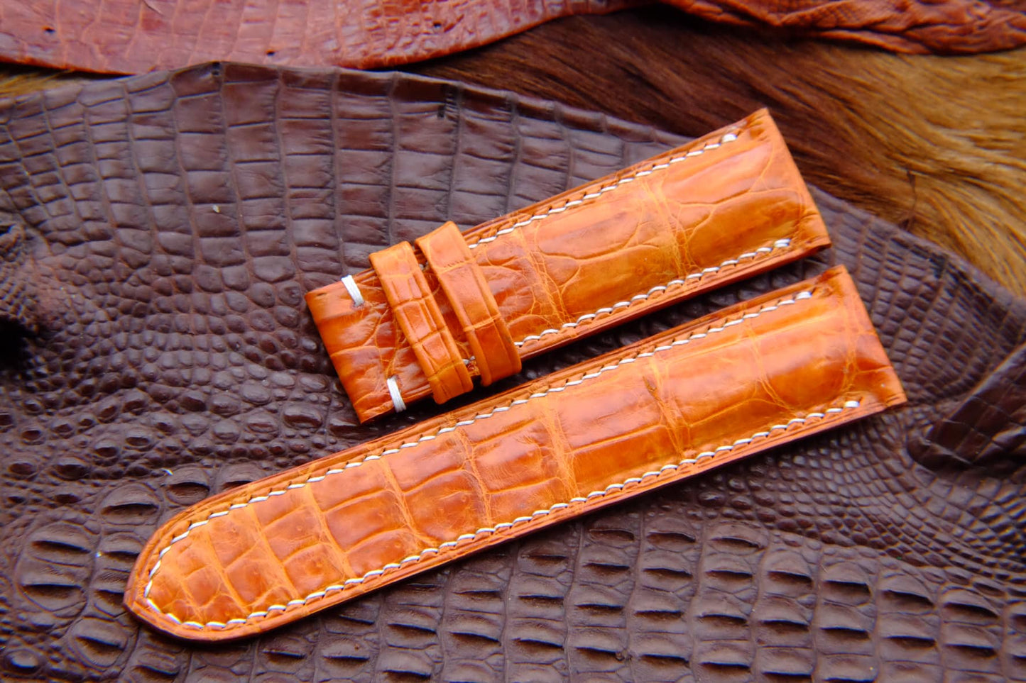 BESPOKE ORANGE CROCODILE LEATHER WATCH STRAP HDCS46