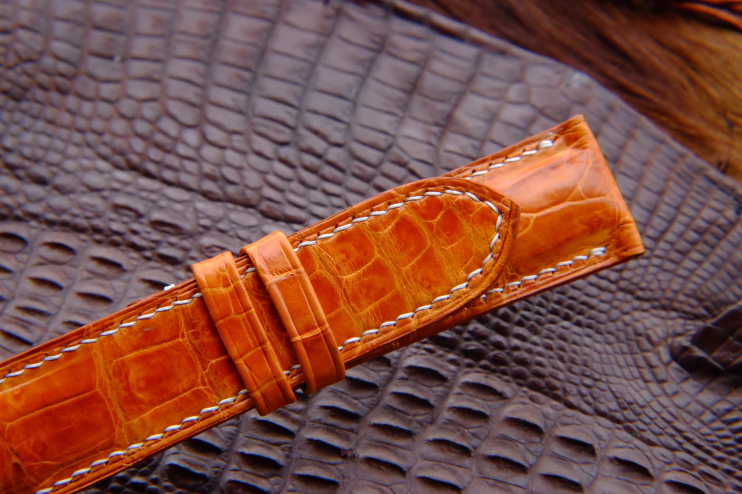 BESPOKE ORANGE CROCODILE LEATHER WATCH STRAP HDCS46