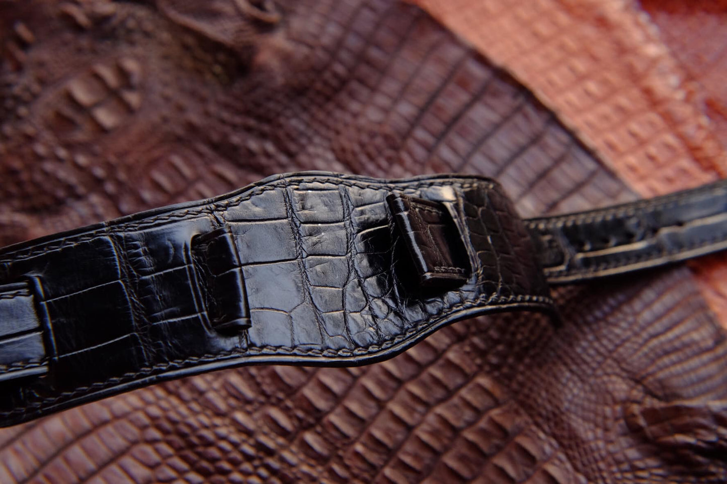 BESPOKE BLACK CROCODILE LEATHER WATCH STRAP HDCS63