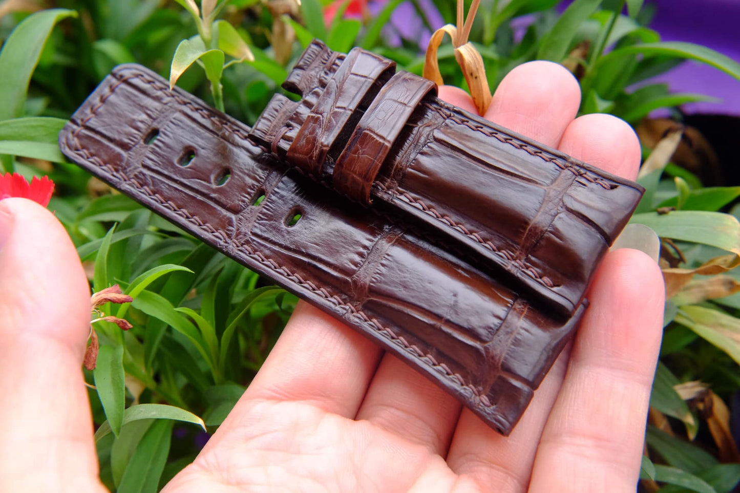 BESPOKE BROWN CROCODILE LEATHER WATCH STRAP HDCS45