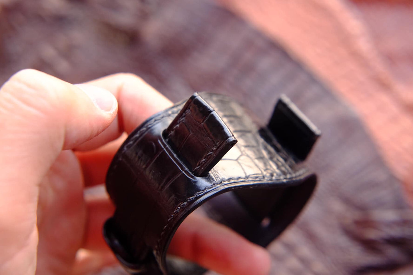 BESPOKE BLACK CROCODILE LEATHER WATCH STRAP HDCS63