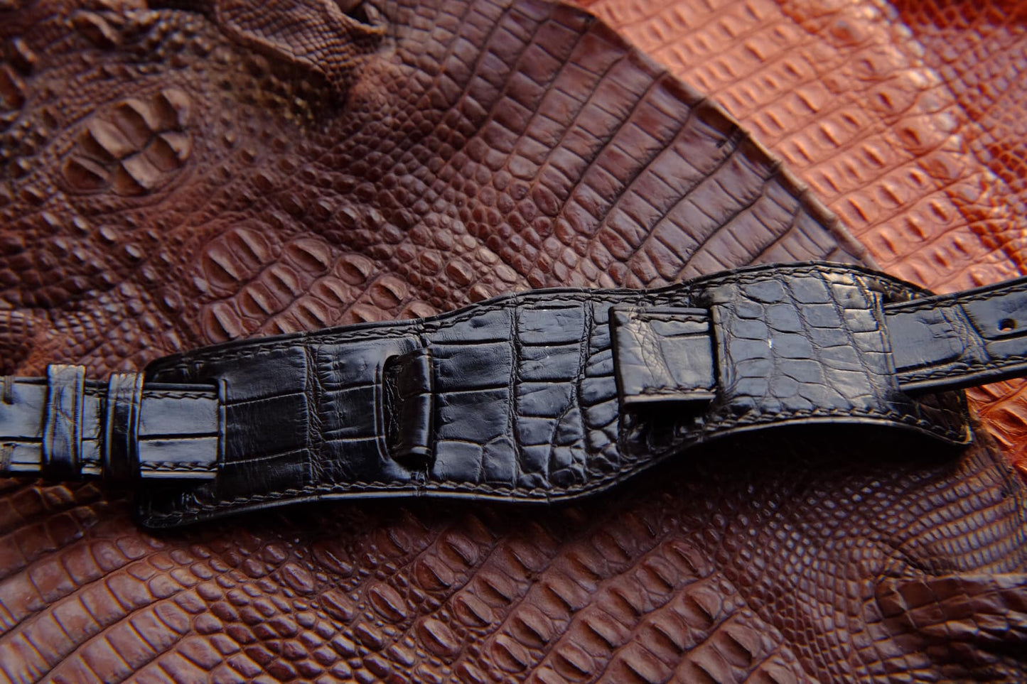 BESPOKE BLACK CROCODILE LEATHER WATCH STRAP HDCS63