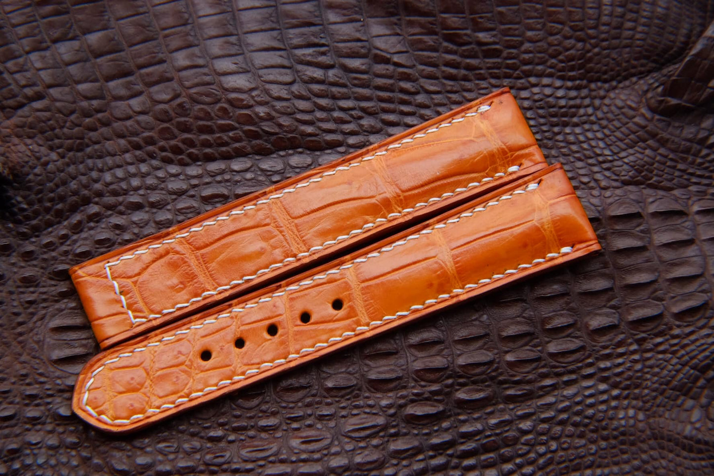BESPOKE GENUINE YELLOW CROCODILE LEATHER STRAP FOR OMEGA CLASP HDOS07