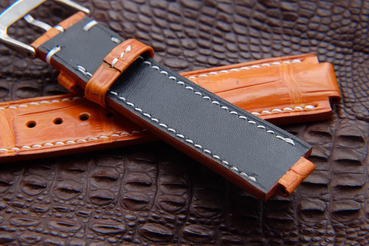 BESPOKE ORANGE CROCODILE LEATHER WATCH STRAP HDCS69
