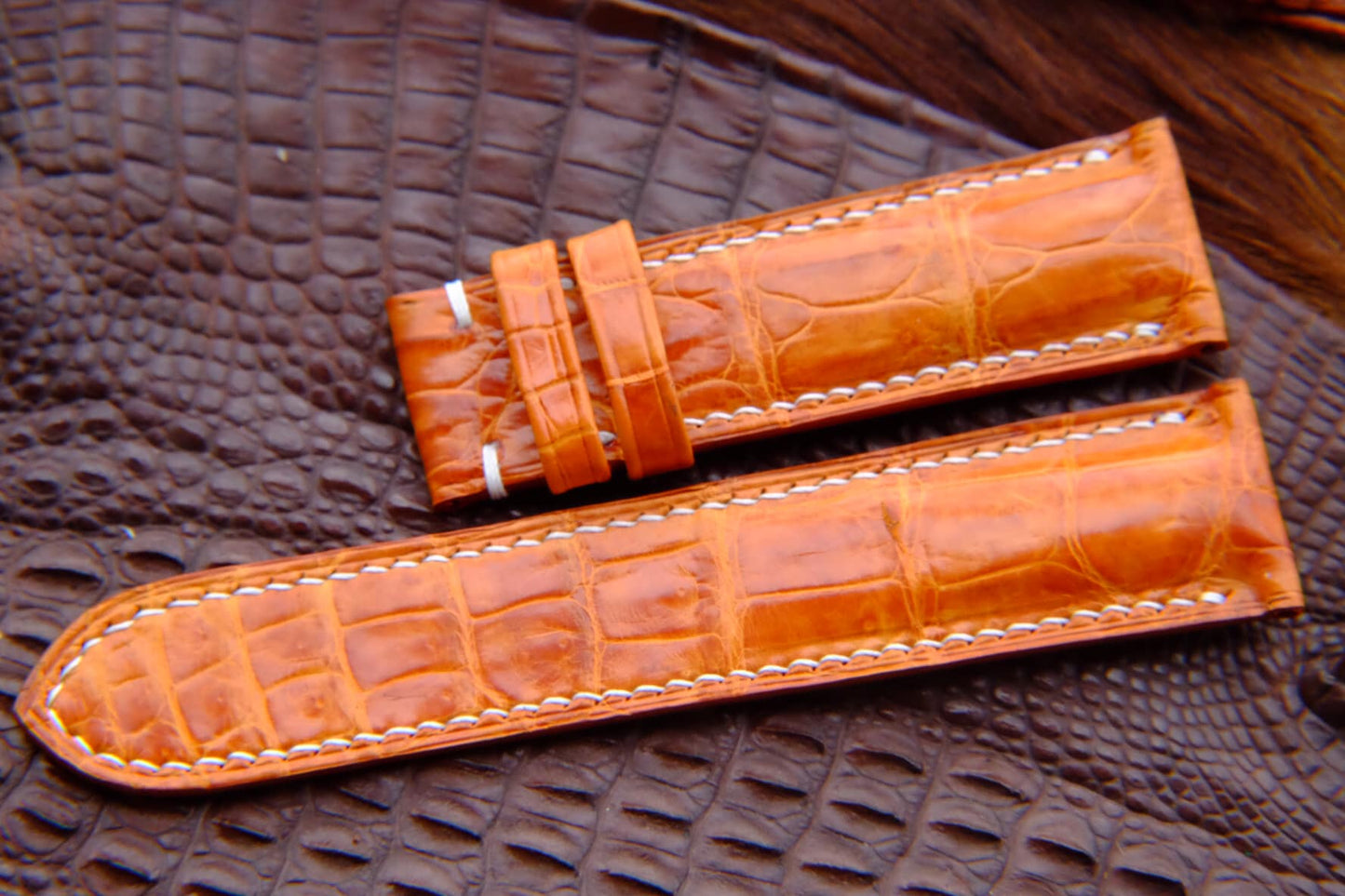 BESPOKE ORANGE CROCODILE LEATHER WATCH STRAP HDCS46