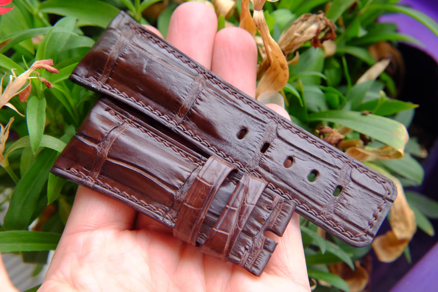 BESPOKE BROWN CROCODILE LEATHER WATCH STRAP HDCS45