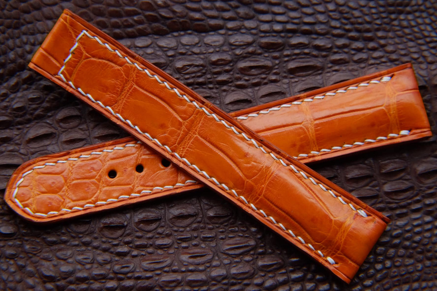 BESPOKE GENUINE YELLOW CROCODILE LEATHER STRAP FOR OMEGA CLASP HDOS07