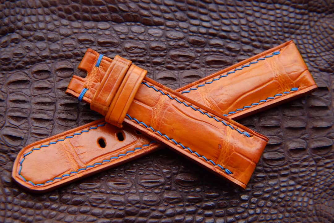 BESPOKE ORANGE CROCODILE LEATHER WATCH STRAP HDCS69