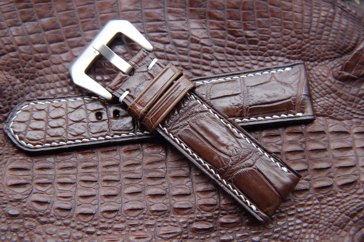 BESPOKE DARK BROWN CROCODILE LEATHER WATCH STRAP HDCS47