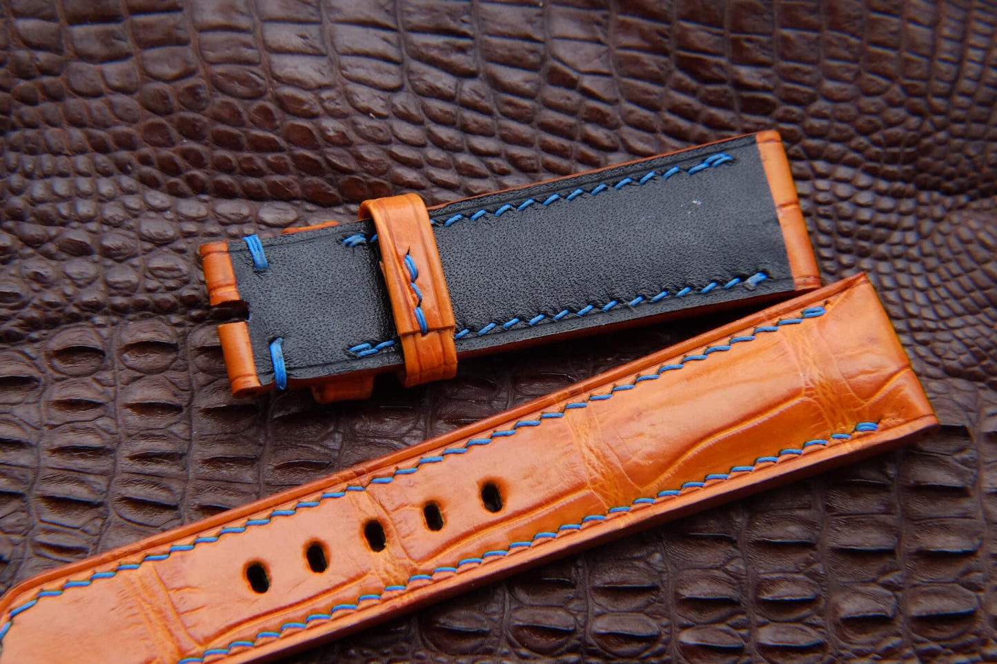 BESPOKE ORANGE CROCODILE LEATHER WATCH STRAP HDCS69