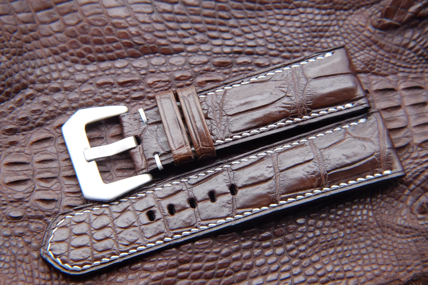 BESPOKE DARK BROWN CROCODILE LEATHER WATCH STRAP HDCS47