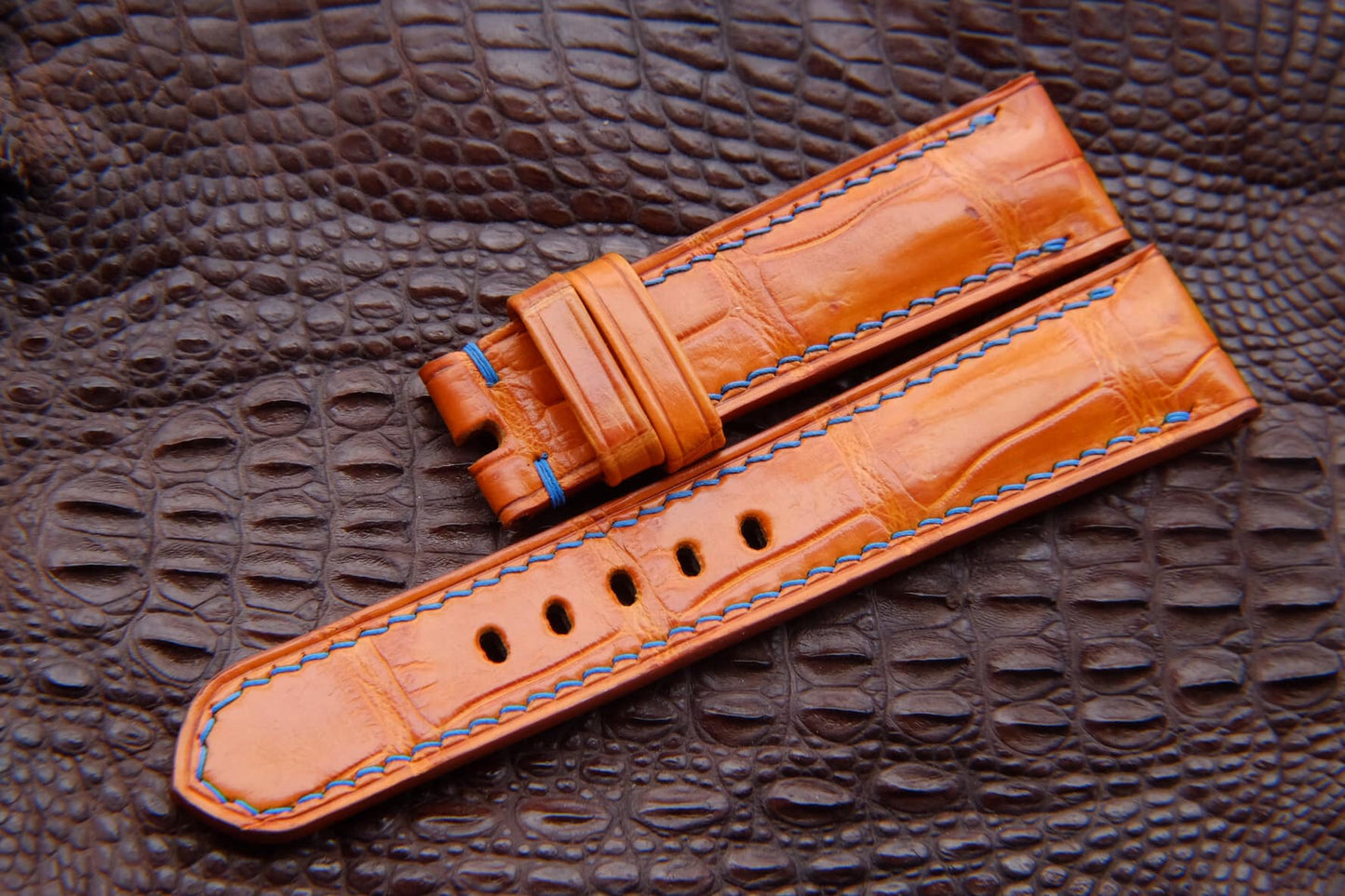 BESPOKE ORANGE CROCODILE LEATHER WATCH STRAP HDCS69