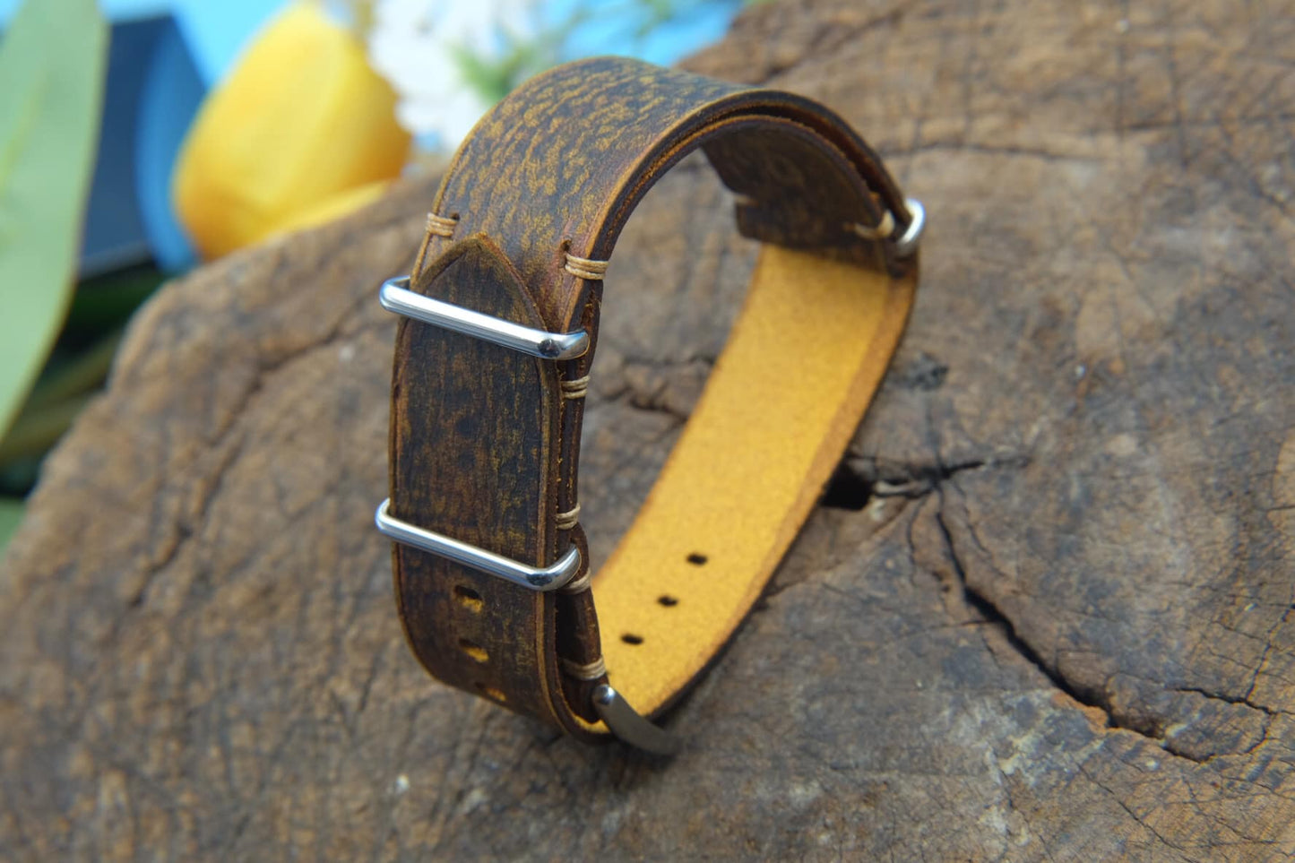 BESPOKE GENUINE VINTAGE BROWN LEATHER NATO STRAP HDNS05