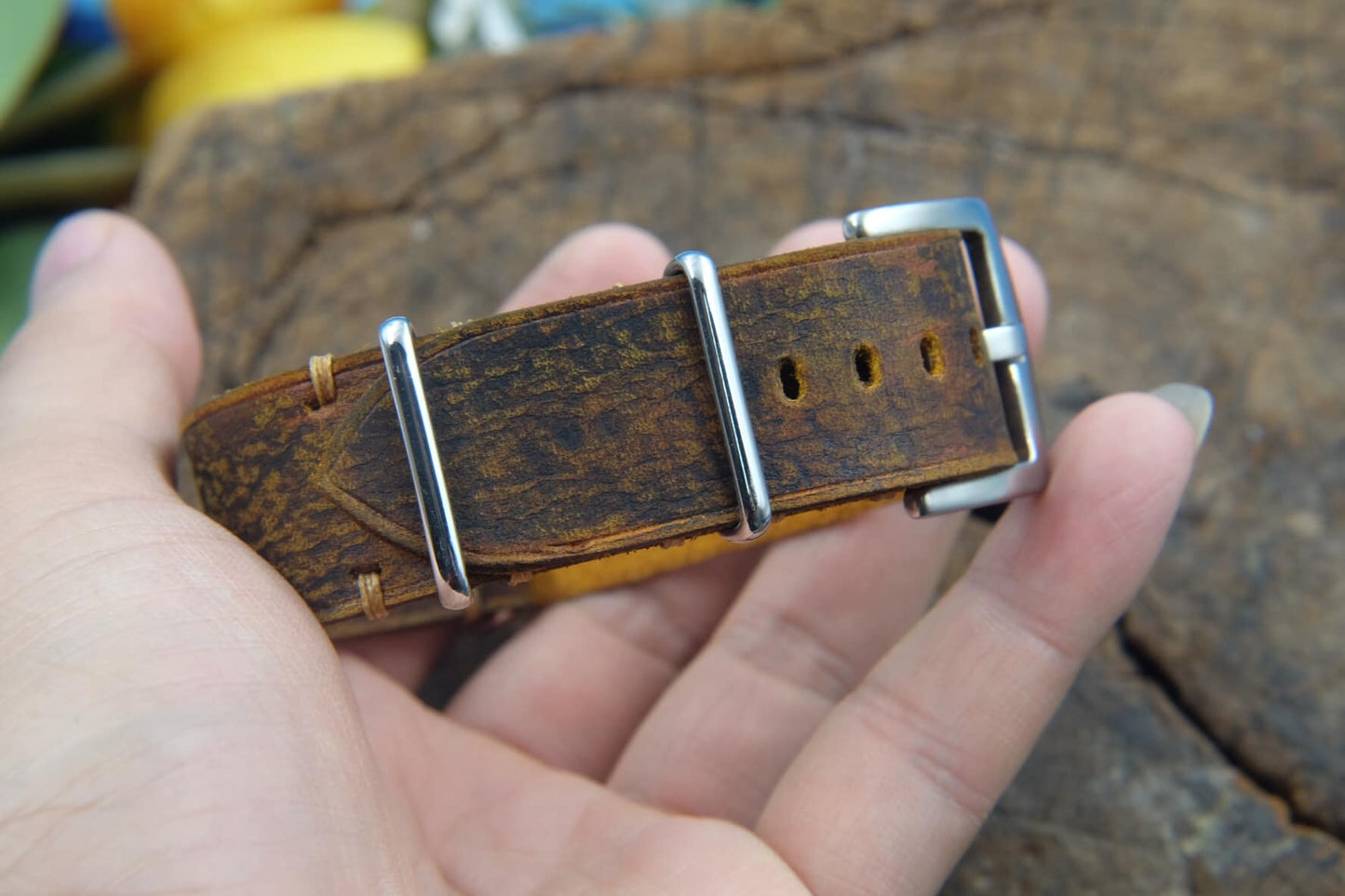 BESPOKE GENUINE VINTAGE BROWN LEATHER NATO STRAP HDNS05