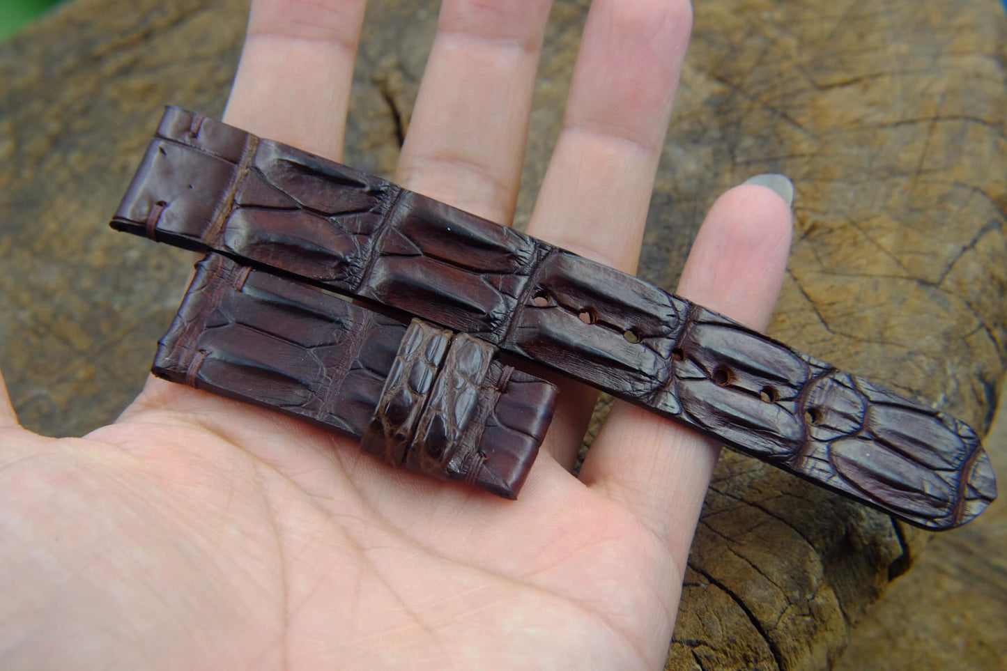 BESPOKE GENUINE DARK BROWN CROCODILE SKIN LEATHER STRAP HDCS19