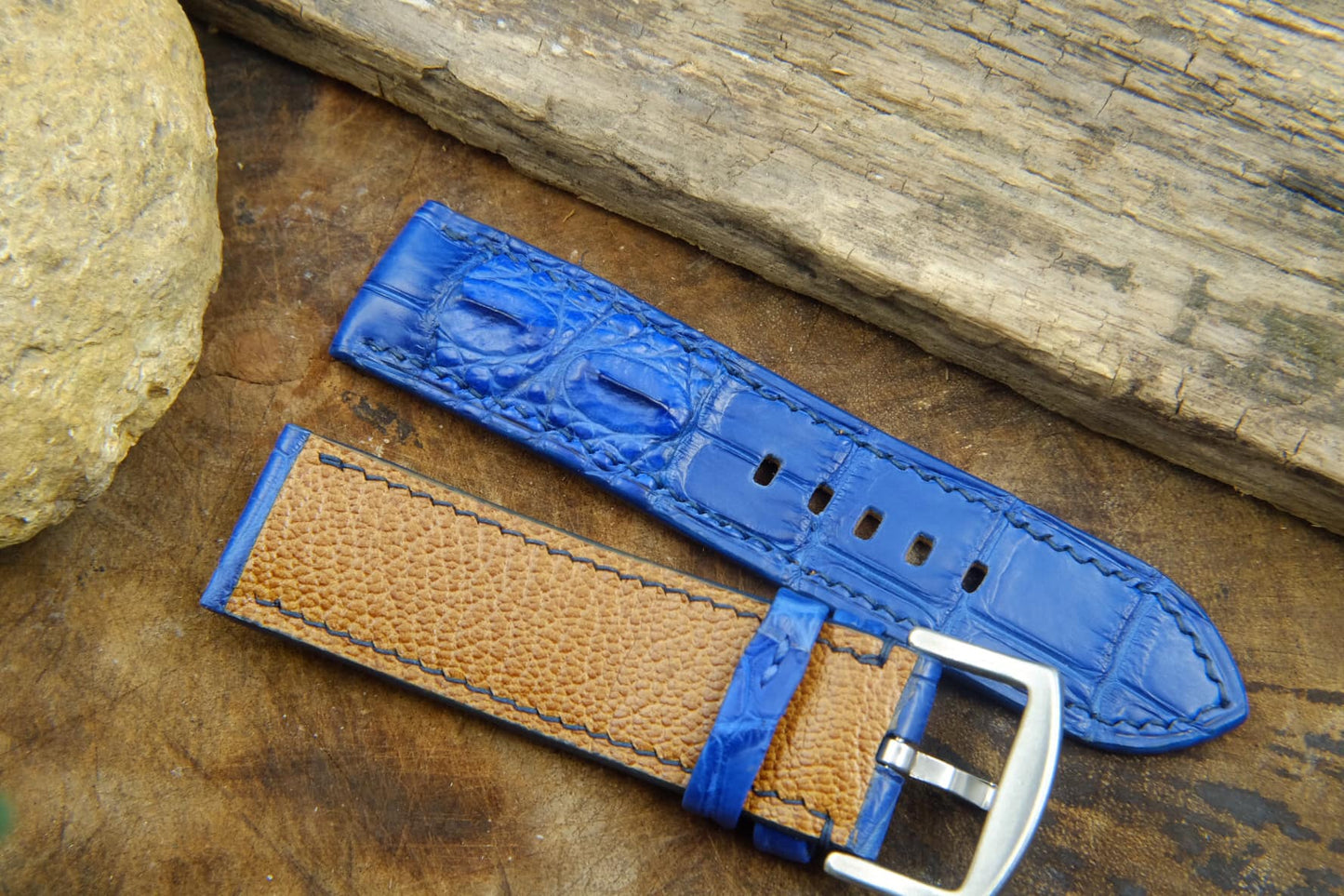 BESPOKE GENUINE BLUE CROCODILE SKIN LEATHER STRAP HDCS18