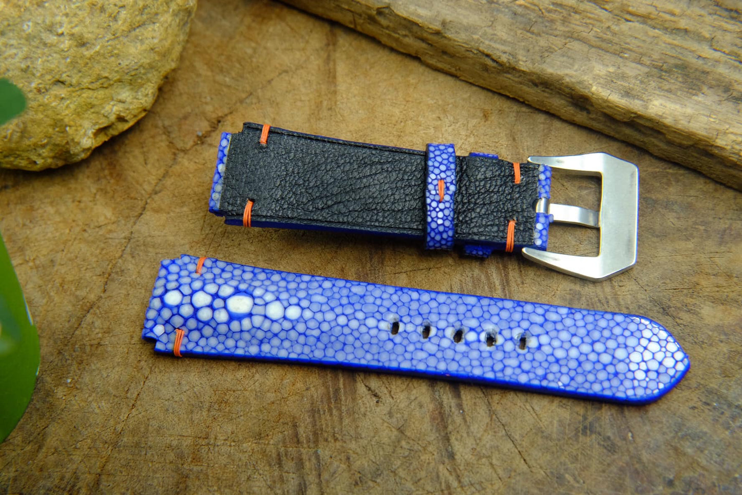 BESPOKE GENUINE ONE PEARL BLUE STINGRAY LEATHER WATCH STRAP HDST32
