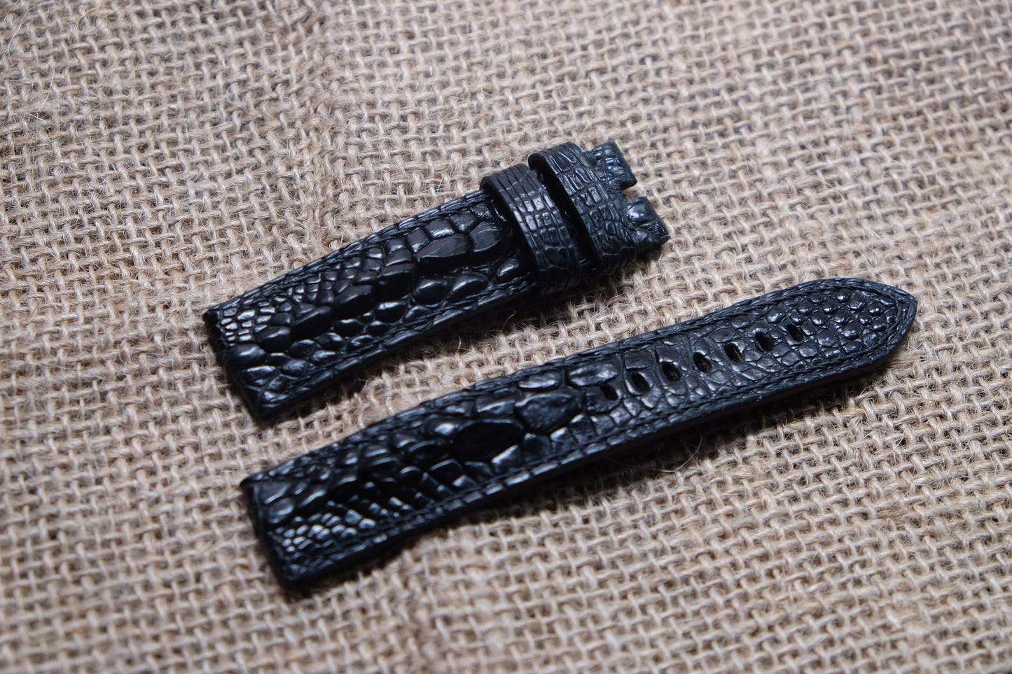 Black crocodile leg skin leather strap HDCLS01