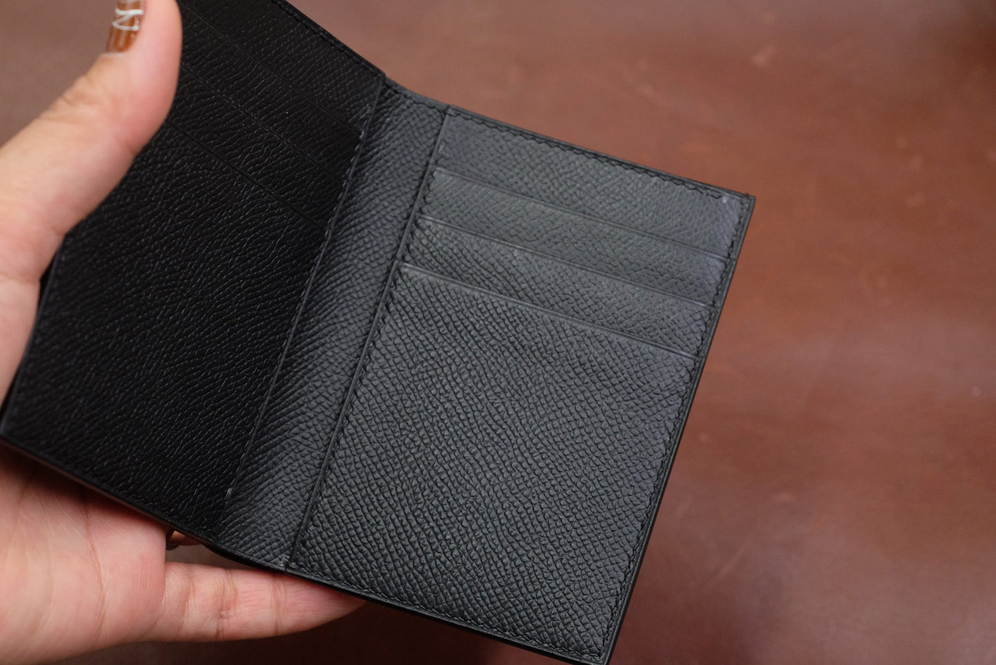 Black epi leather vertical bifold wallet HDWA53