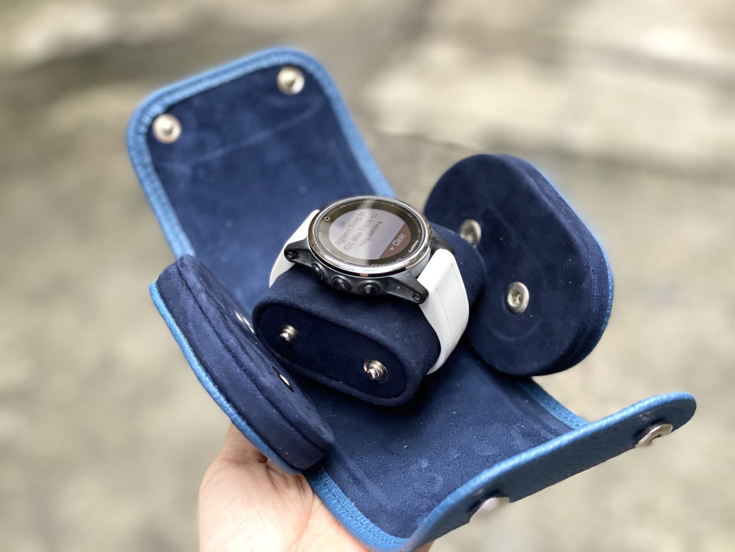 Blue Leather single travel watch roll HDWR05