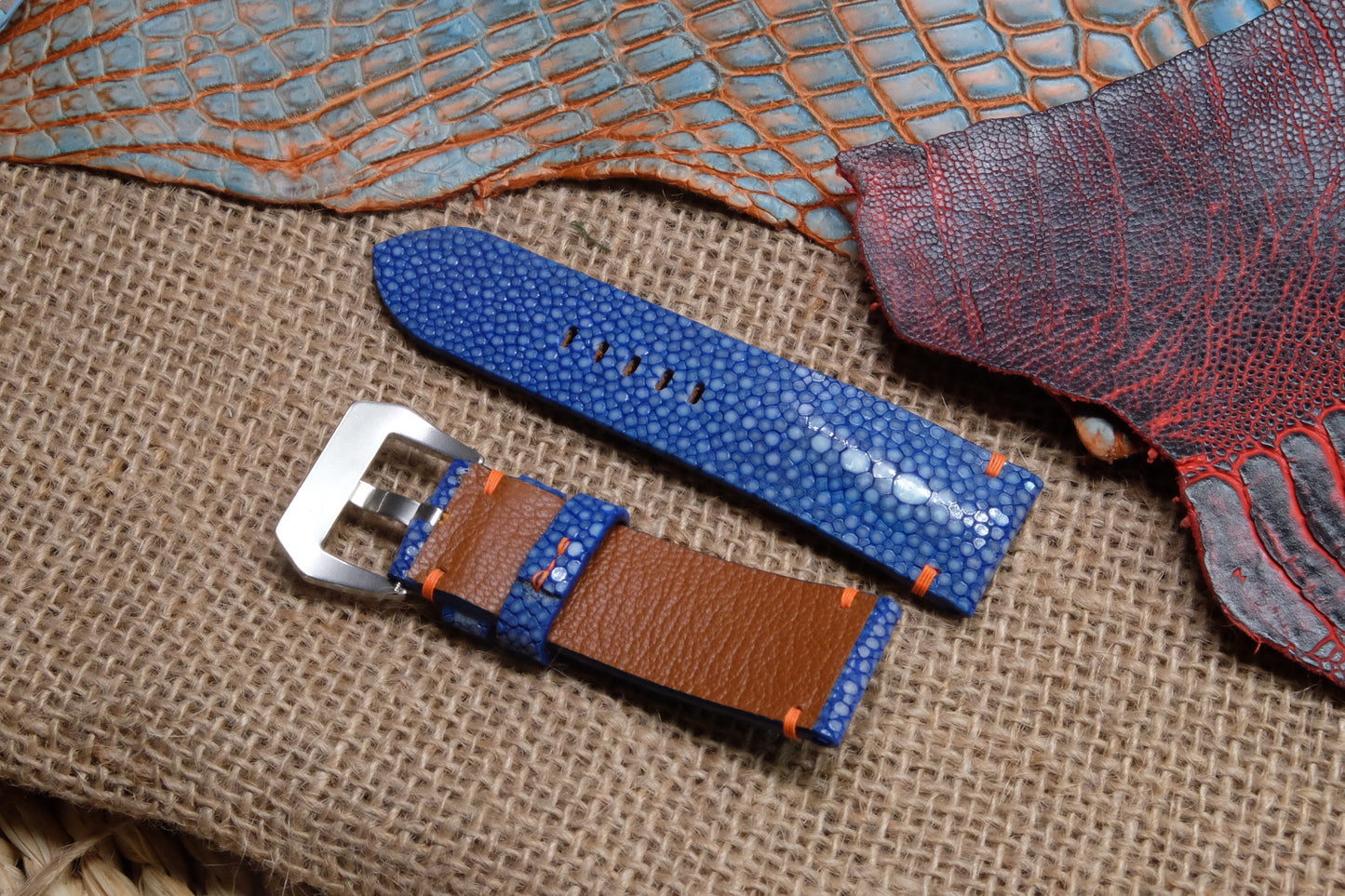 Blue Single pearl stingray leather watch strap HDST63