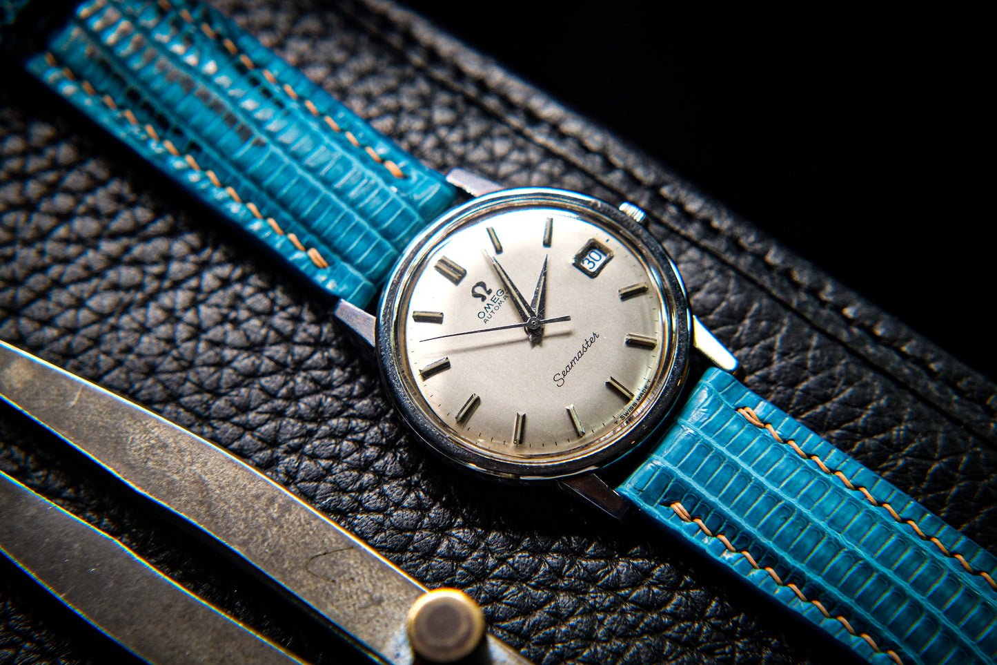 Blue lizard leather watch strap HDLZ40