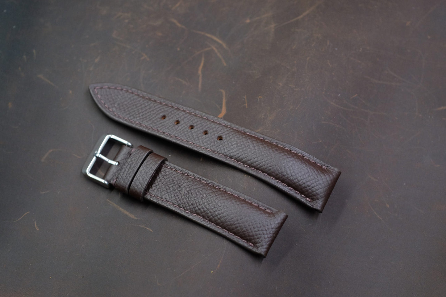 Chocolate brown epsom leather handmade watch strap HDEP07