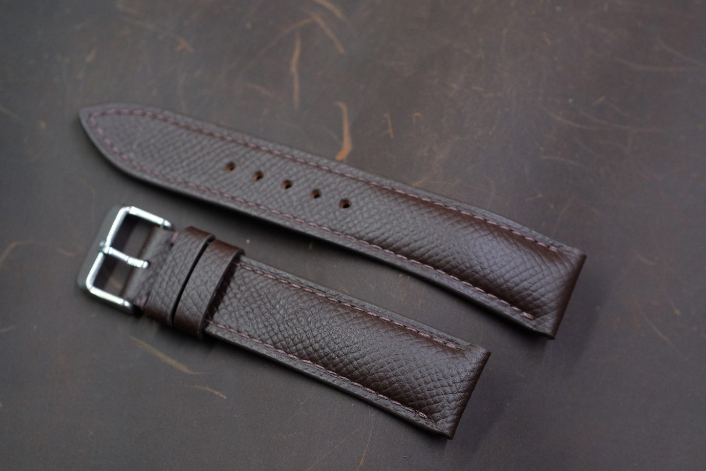 Chocolate brown epsom leather handmade watch strap HDEP07