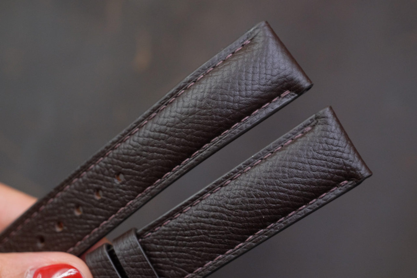 Chocolate brown epsom leather handmade watch strap HDEP07