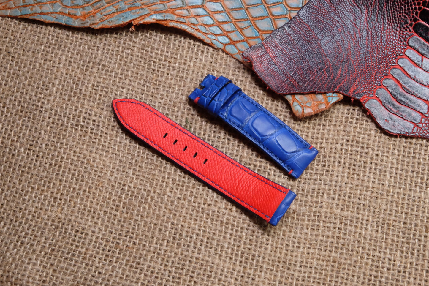 Royal blue crocodile neck skin leather strap HDCNS01