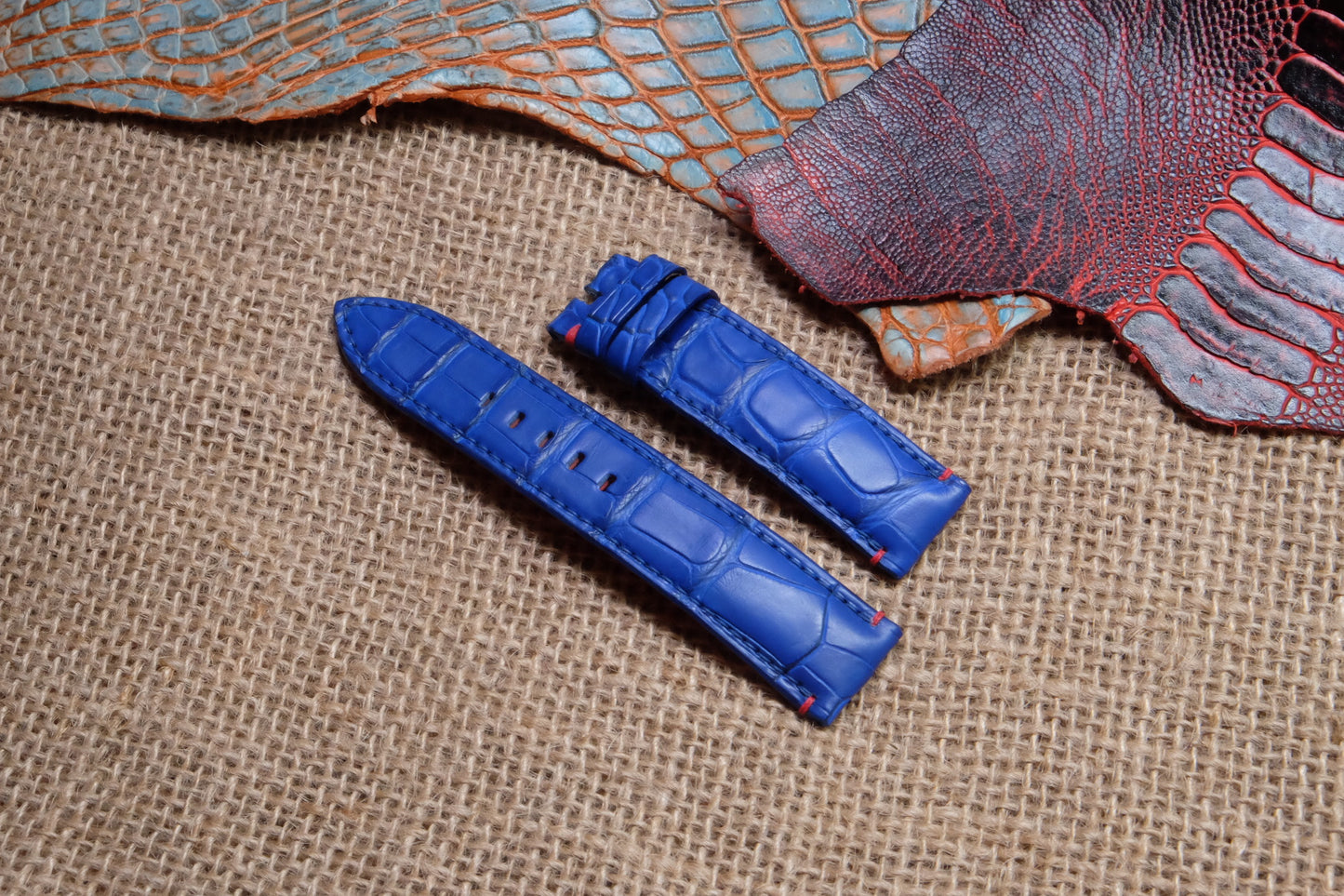 Royal blue crocodile neck skin leather strap HDCNS01