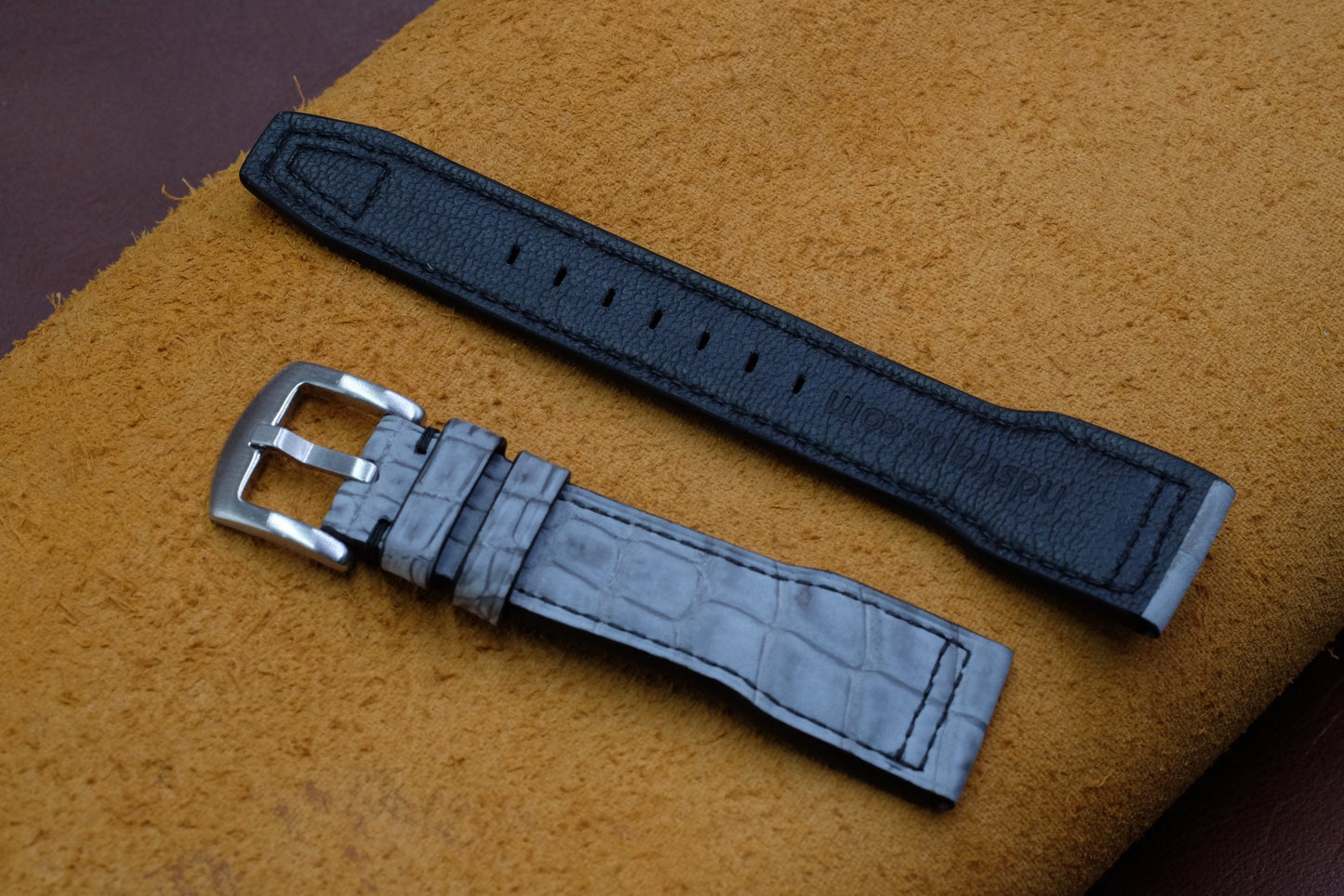 Custom made light grey belly crocodile leather pilot watch strap for IWC HDCCD121