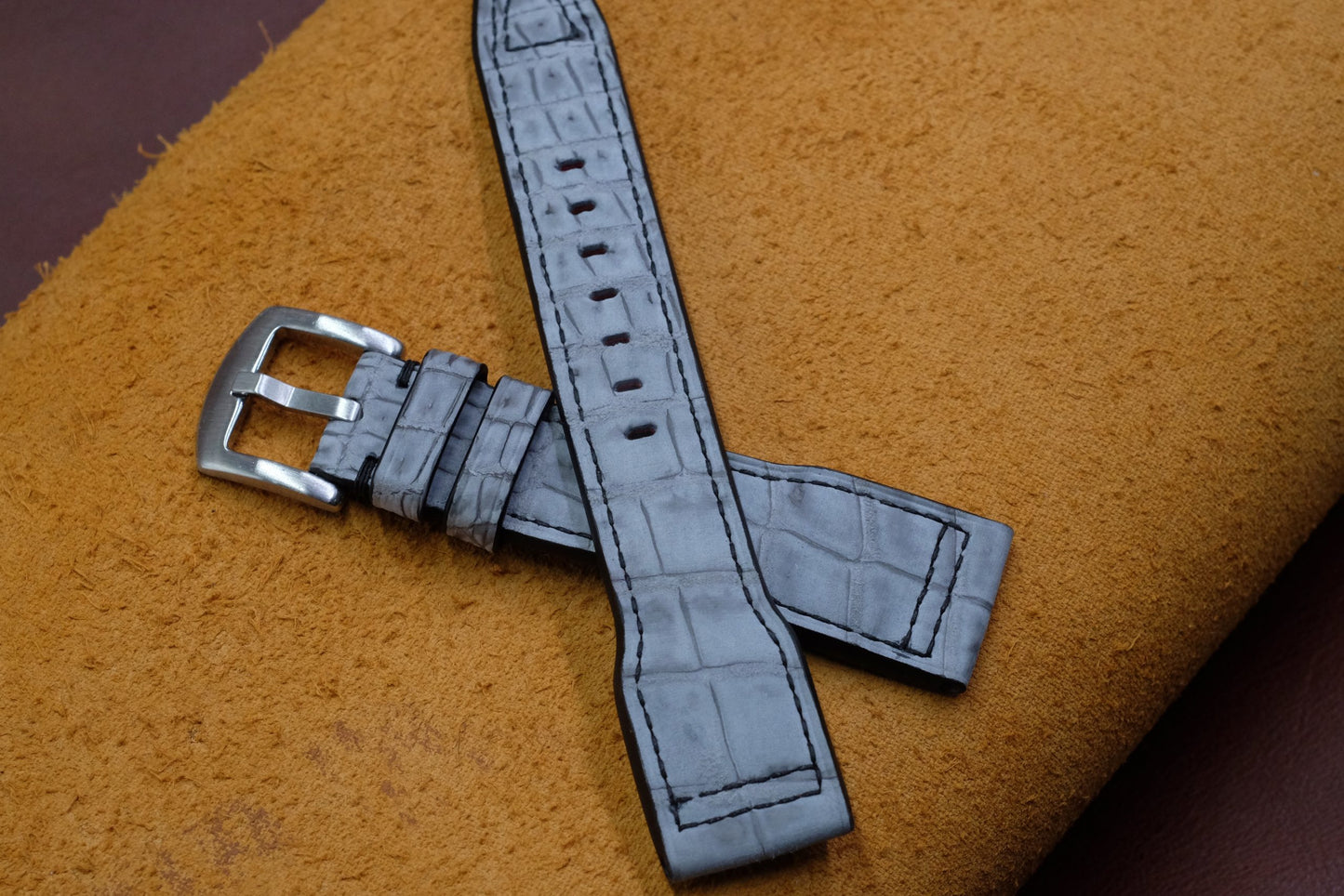 Custom made light grey belly crocodile leather pilot watch strap for IWC HDCCD121